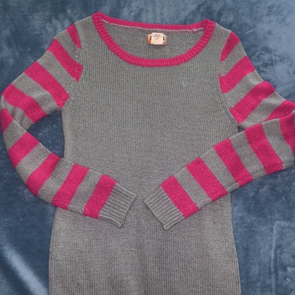 Mudd Medium gray and pink striped sweater long sweater thick - Picture 2 of 4